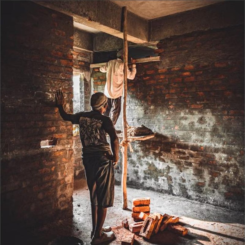 Brickwork construction in progress
